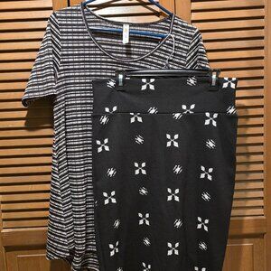 Black and White LulaRoe Outfit - Cassie Skirt and Fit & Flare Swing Top